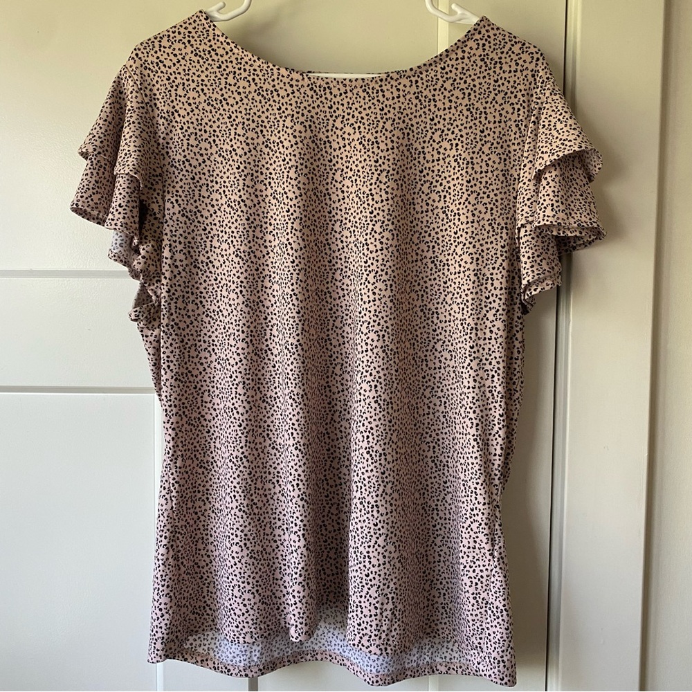 Adrianna Papell Blush and Black Ruffle Sleeve Blouse